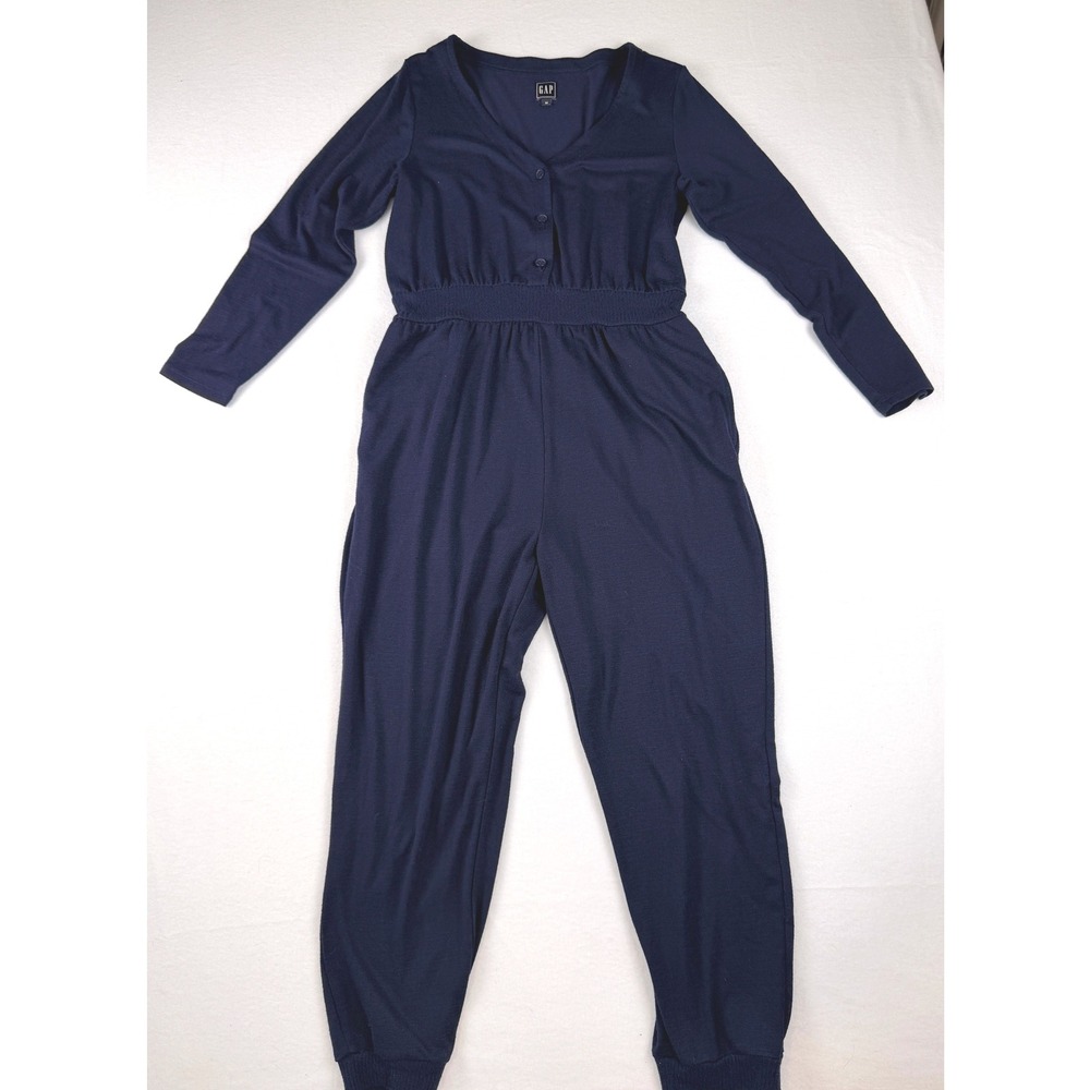 Gap Womens Navy Blue Long Sleeve V-Neck Jersey Knit Jumper Jumpsuit Size Medium